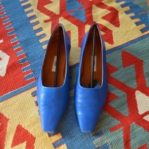 Miista Alice Royal Plain Blue Leather Mid-Heels